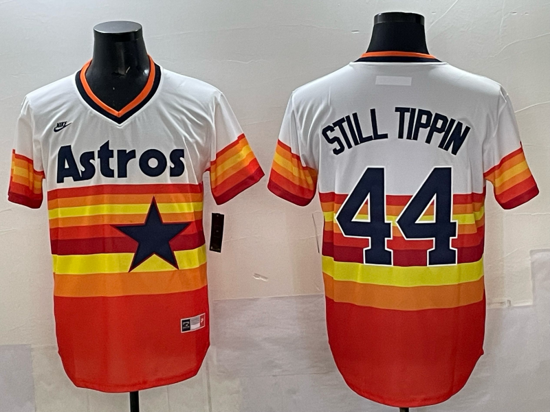 Men's Houston Astros Still Tippin #44 White Home Cooperstown Collection Player Jersey baseball jersey product view 1