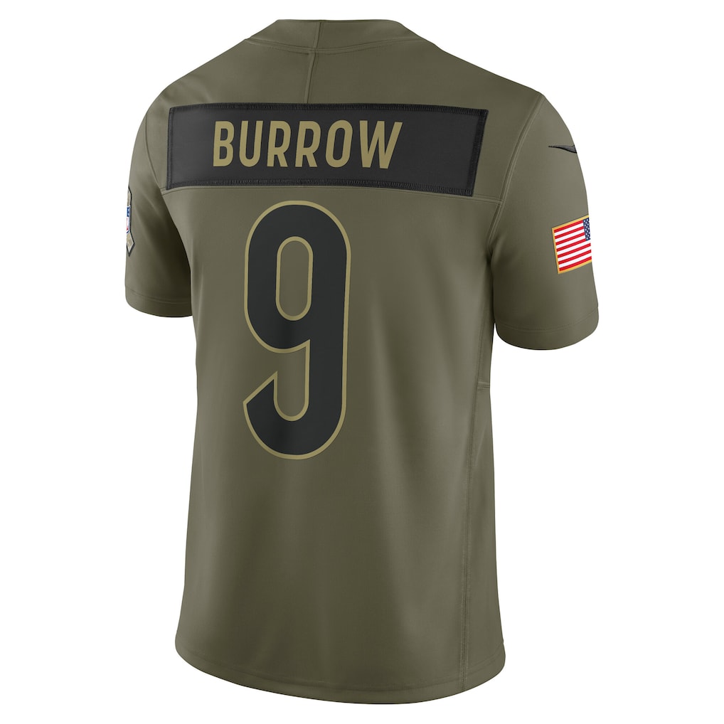 C.Bengals #9 Joe Burrow Olive 2025 Salute to Service Limited Jersey football jersey product view 1