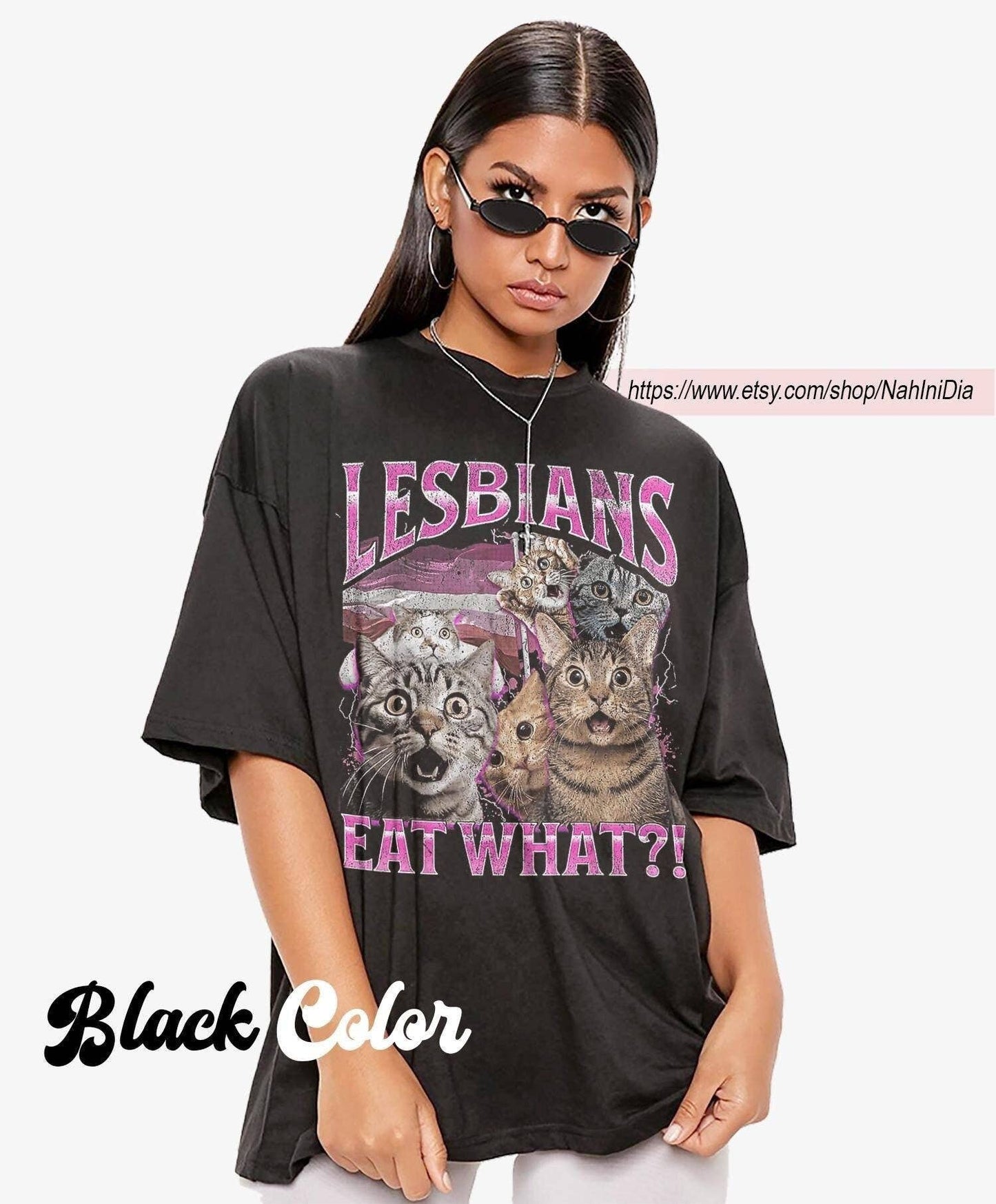 Vintage Lesbians Eat What! Funny Offensive Cat Bootleg Shirt Unisex T-shirt, Sweatshirt, Hoodie, Long Sleeve Tee - T-Shirt, Sweatshirt, Hoodie