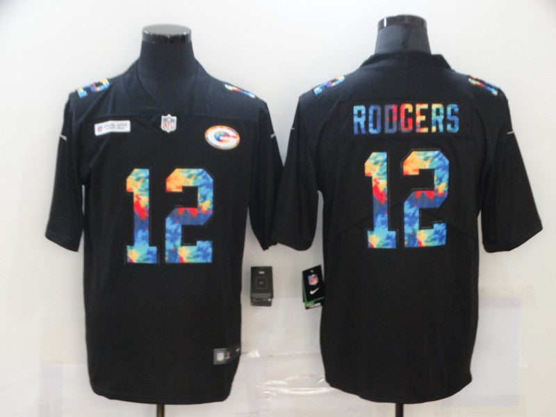 Men's Green Bay Packers #12 Aaron Rodgers Black Player Game Jersey1 football jersey product view 1