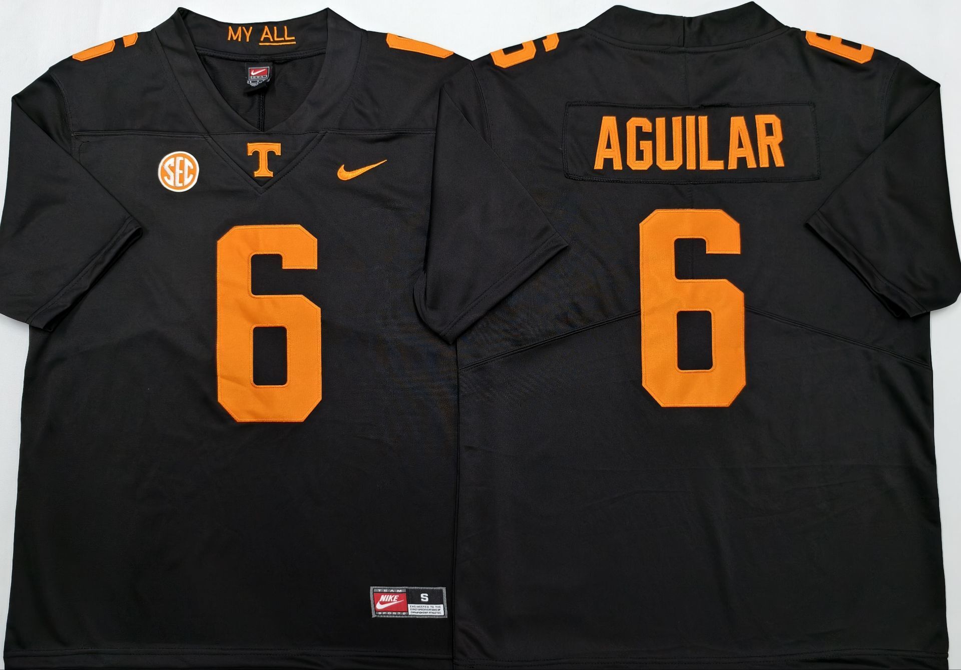 Men's Tennessee Volunteers Joey Aguilar Black Player Game Jersey sports jersey product view 1