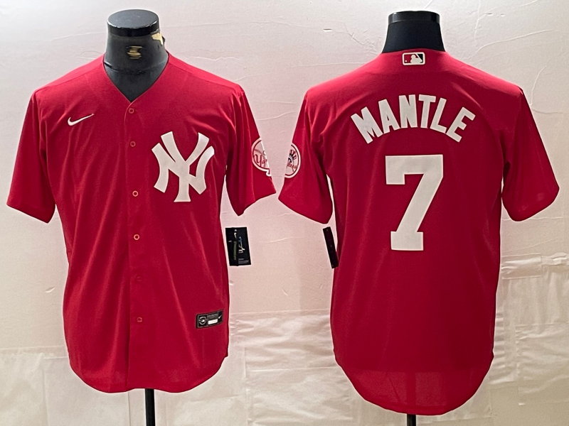 Men's New York Yankees Mickey Mantle Red Replica Player Jersey baseball jersey product view 1