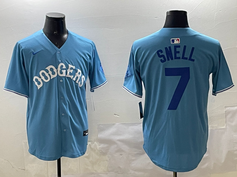 Men's Los Angeles Dodgers Blake Snell Light Blue Replica Player Jersey baseball jersey product view 1