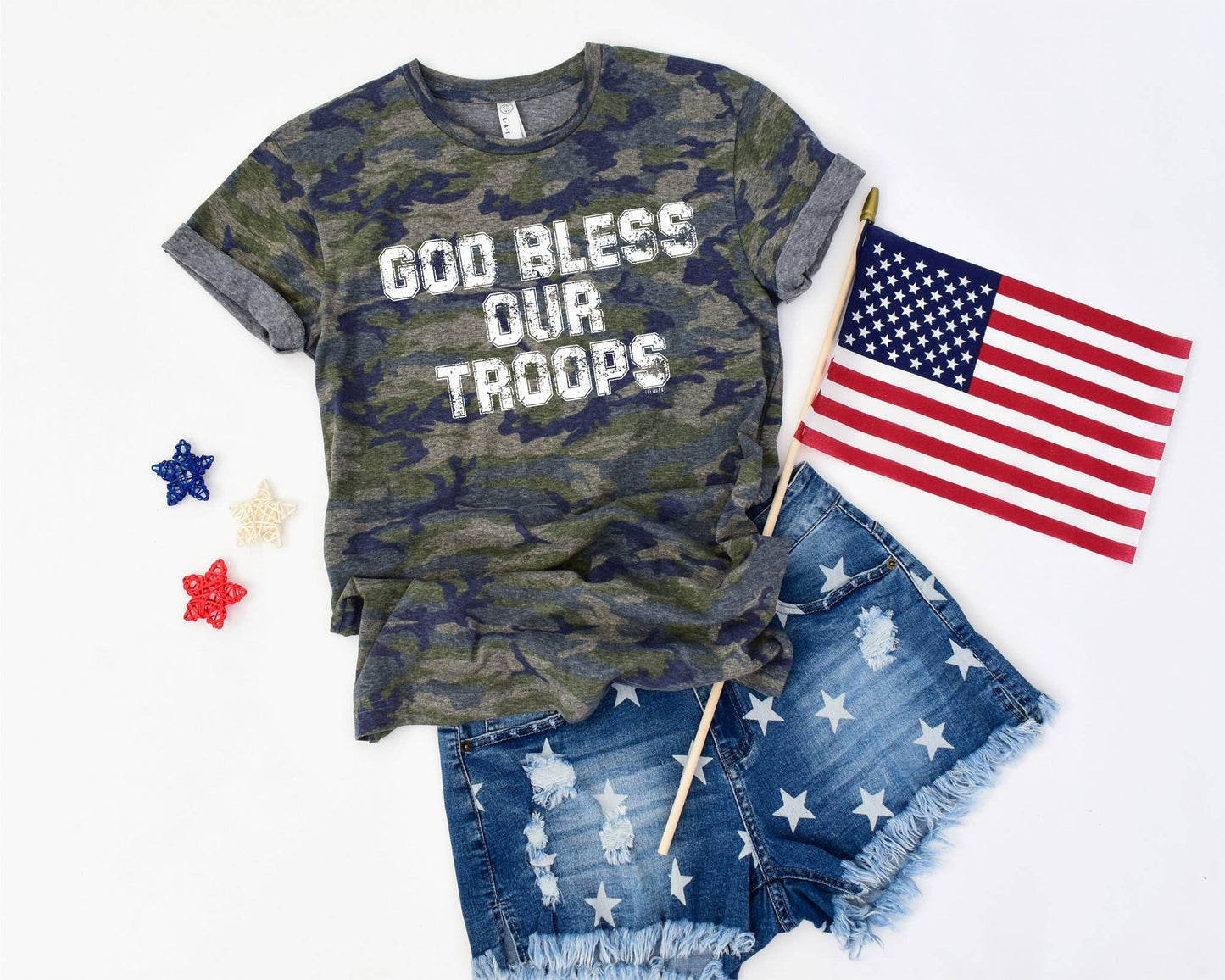God Bless Our Troops USA Camo Graphic Tee Free Shipping Unisex T-shirt, Sweatshirt, Hoodie, Long Sleeve Tee - T-Shirt, Sweatshirt, Hoodie