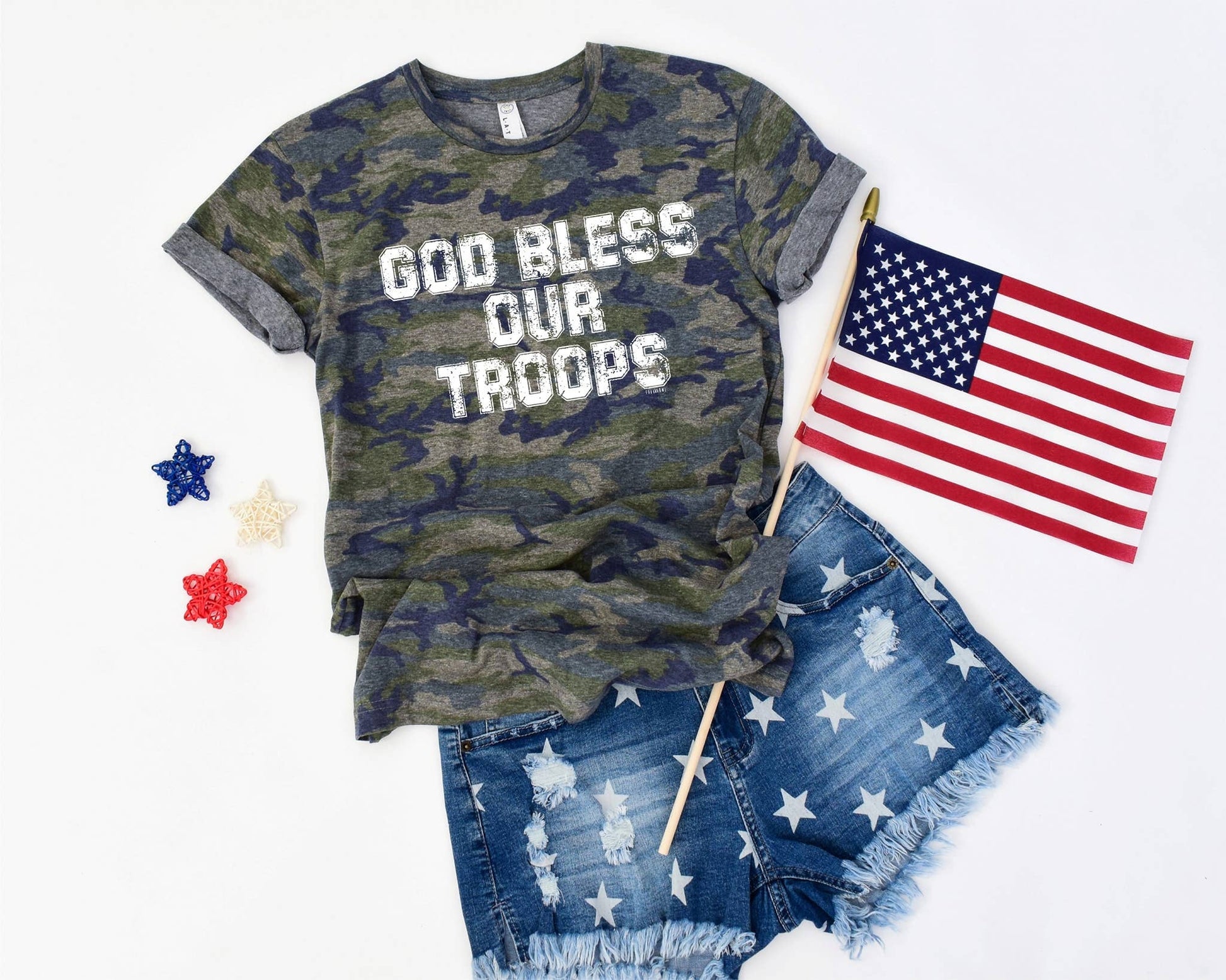 God Bless Our Troops USA Camo Graphic Tee Free Shipping Unisex T-shirt, Sweatshirt, Hoodie, Long Sleeve Tee - T-Shirt, Sweatshirt, Hoodie