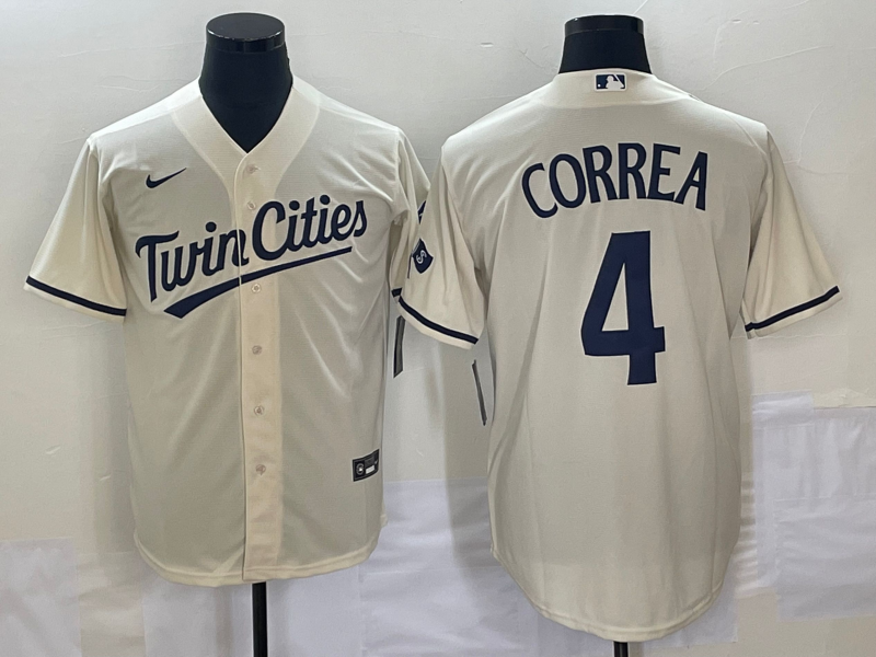 Men's Minnesota Twins Carlos Correa #4 Beige Alternate Replica Player Jersey1 baseball jersey product view 1