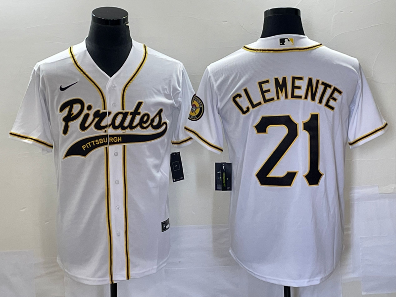 Men's Pittsburgh Pirates Roberto Clemente #21 White Replica Team Jersey Joint Edition baseball jersey product view 1