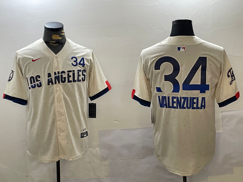 Men's Los Angeles Dodgers Fernando Valenzuela Cream 2024 World Series Champions City Connect Limited Player Jersey baseball jersey product view 1