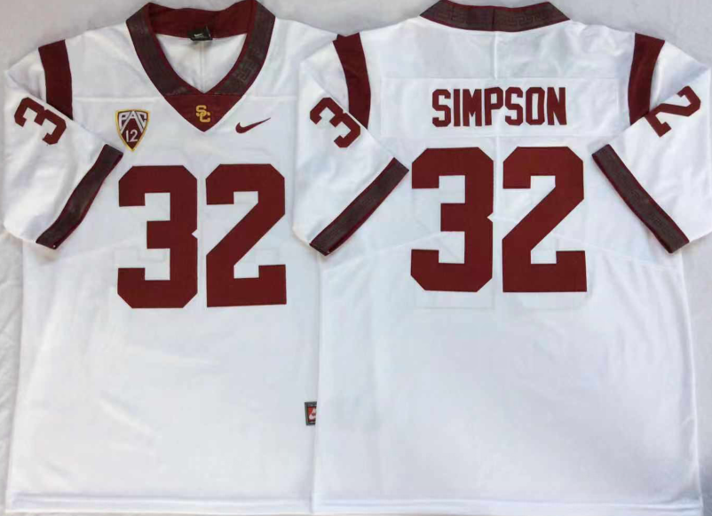 Men's USC Trojans O.J. Simpson White Alumni Player Game Jersey sports jersey product view 1