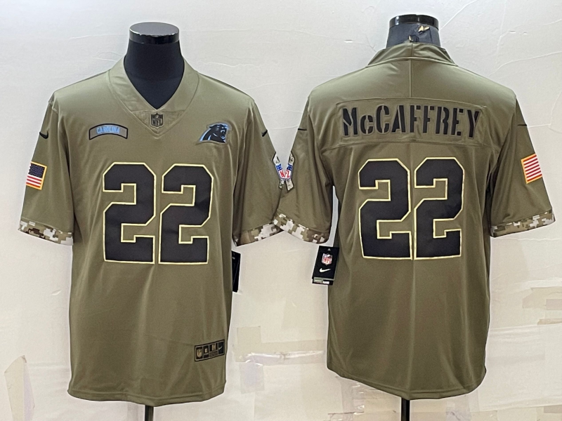 Men's Carolina Panthers Christian McCaffrey Olive 2022 Salute To Service Limited Jersey football jersey product view 1