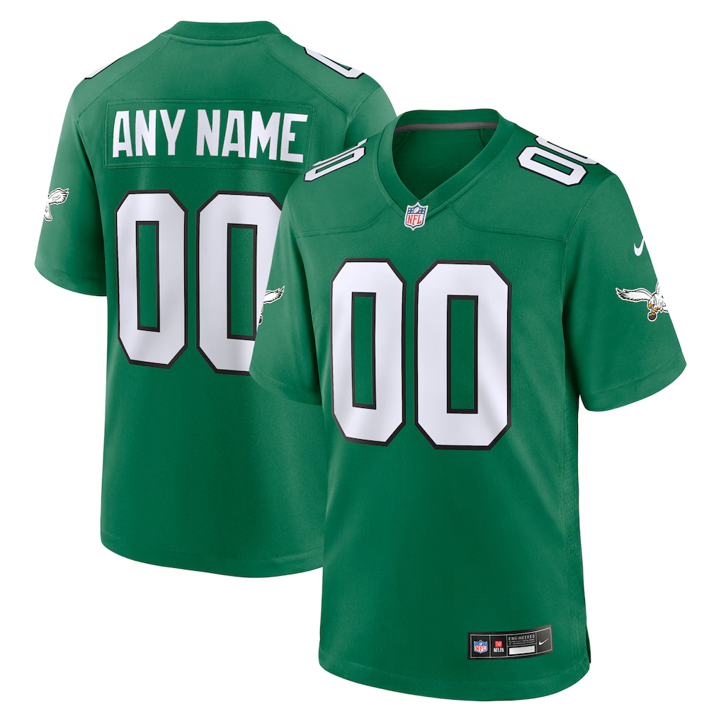 Men's Philadelphia Eagles Kelly Green Alternate Custom Game Jersey football jersey product view 1