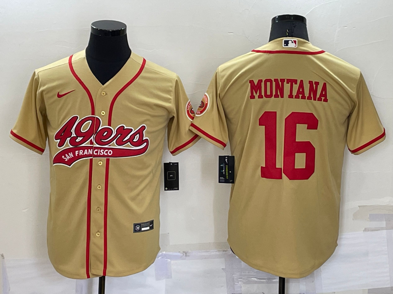 Men's San Francisco 49ers Joe Montana Gold Game Jersey Joint Edition football jersey product view 1