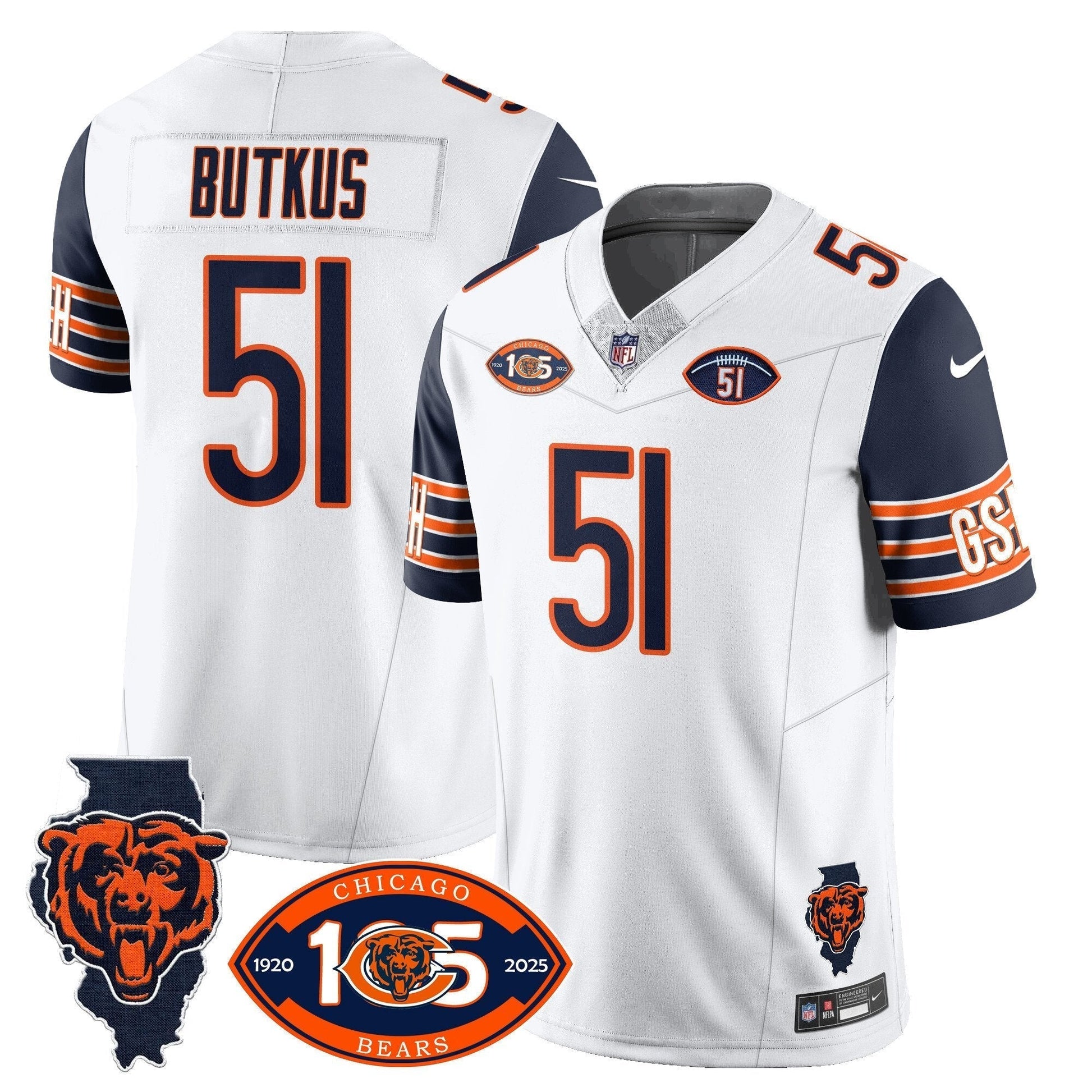Mens Chicago Bears 1920-2025 The Chicago Bears Vapor Limited Jersey All Stitched football jersey product view 1