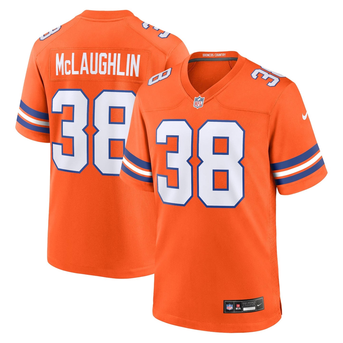 Denver Broncos Jaleel McLaughlin Orange Mile High Collection 1977 Throwback Player Game Jersey football jersey product view 1
