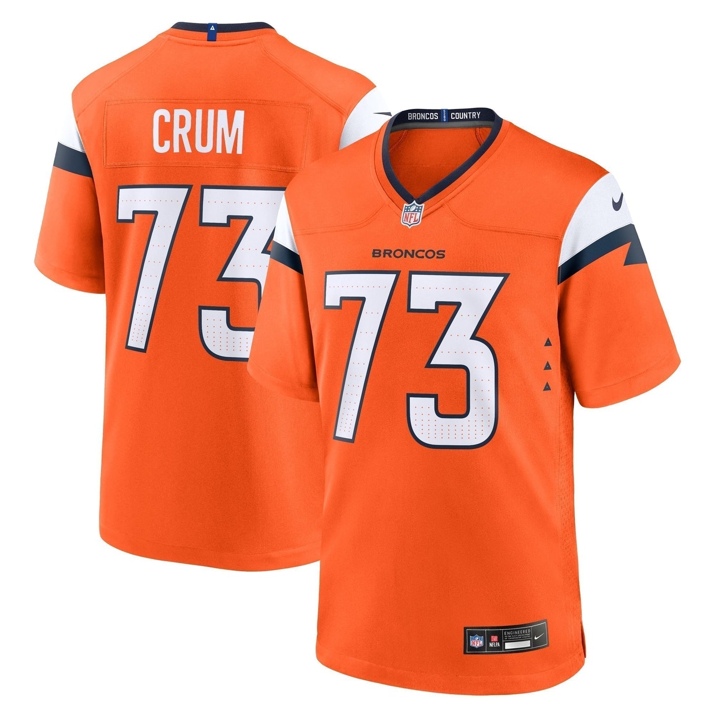 Frank Crum Denver Broncos Team Game Jersey - Orange football jersey product view 1