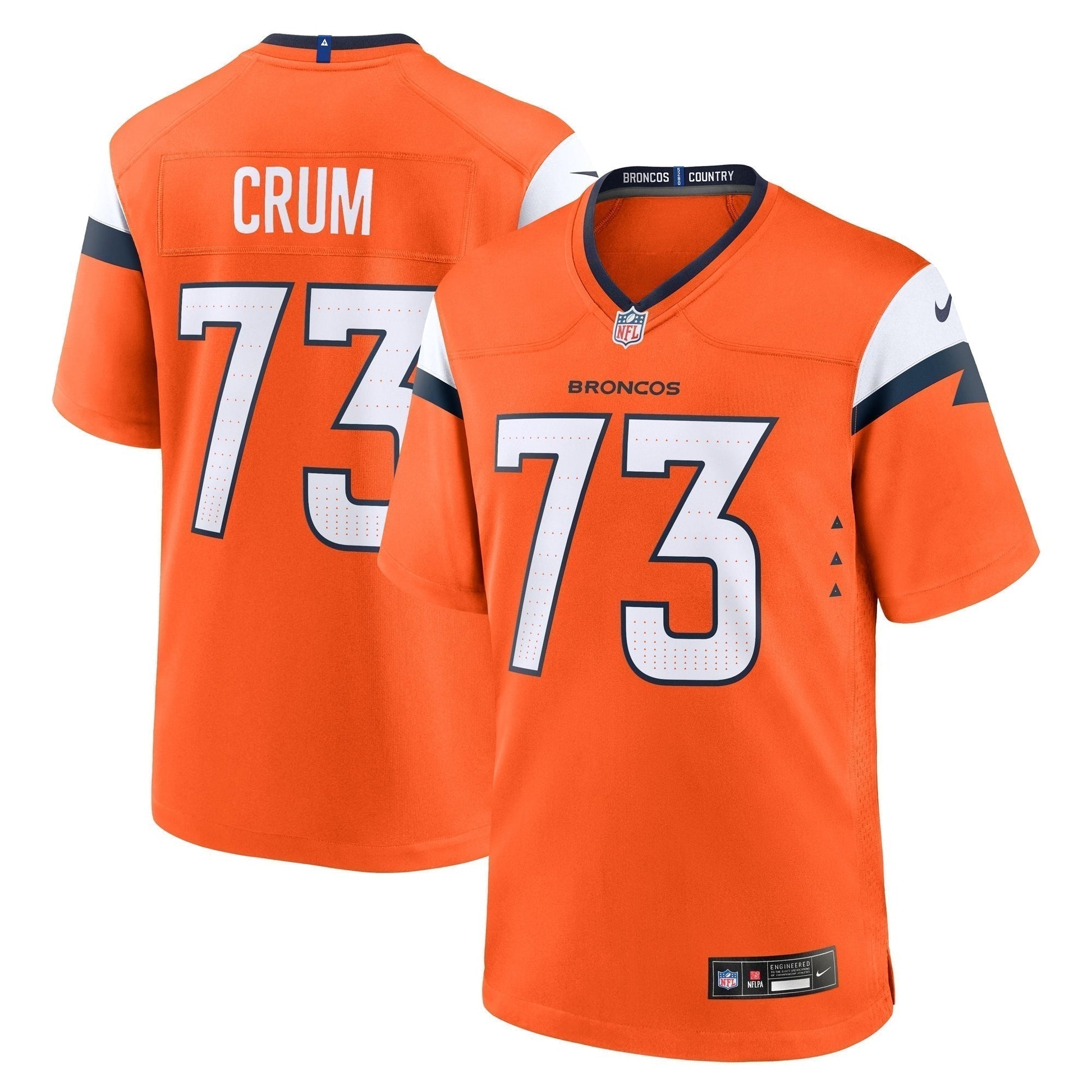 Frank Crum Denver Broncos Team Game Jersey - Orange football jersey product view 1