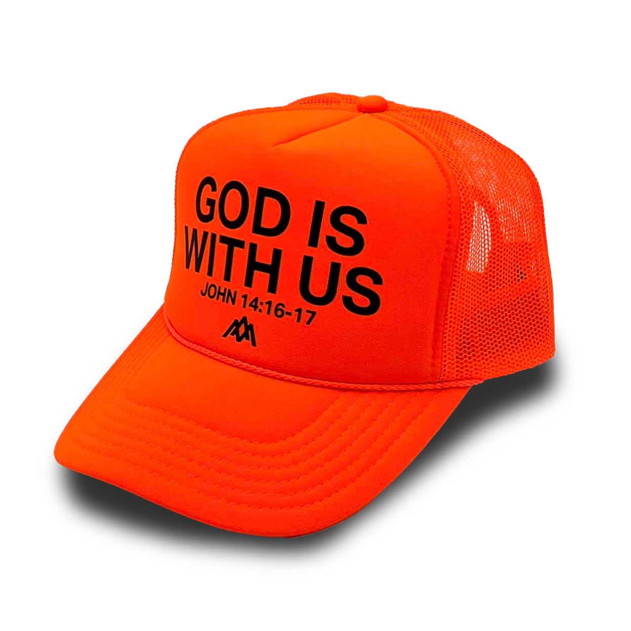 God Is with Us Foam Trucker - Neon Orange Unisex T-shirt, Sweatshirt, Hoodie, Long Sleeve Tee - T-Shirt, Sweatshirt, Hoodie