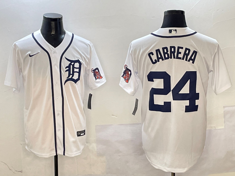 Men's Detroit Tigers Miguel Cabrera #24 White Replica Baseball Jersey1 baseball jersey product view 1