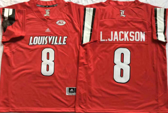Men's Louisville Cardinals Lamar Jackson Red Player Game Jersey sports jersey product view 1