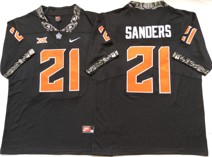 Men's Oklahoma State Cowboys Barry Sanders Black Player Jersey football jersey product view 1