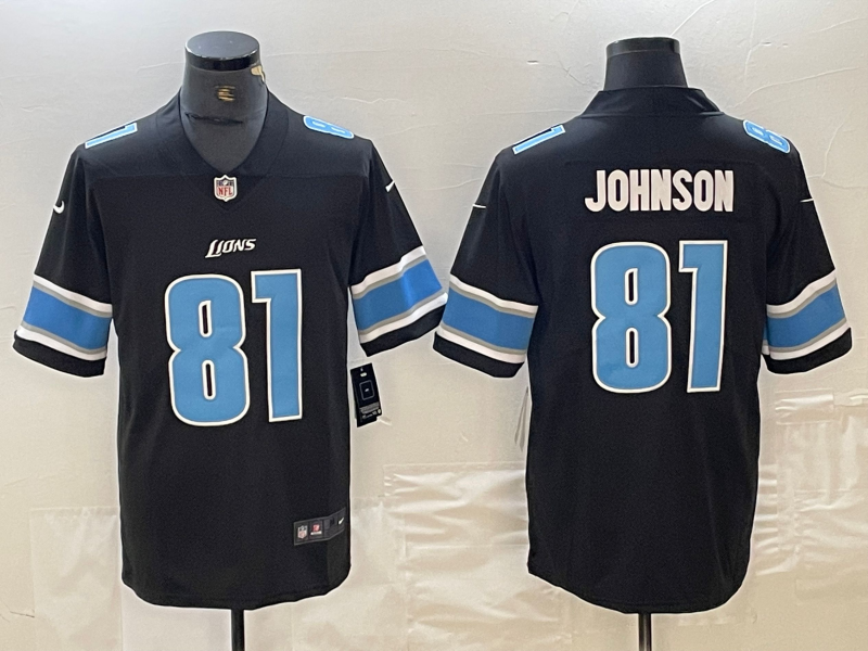 Men's Detroit Lions Calvin Johnson #81 Black Replica Player Jersey1 football jersey product view 1