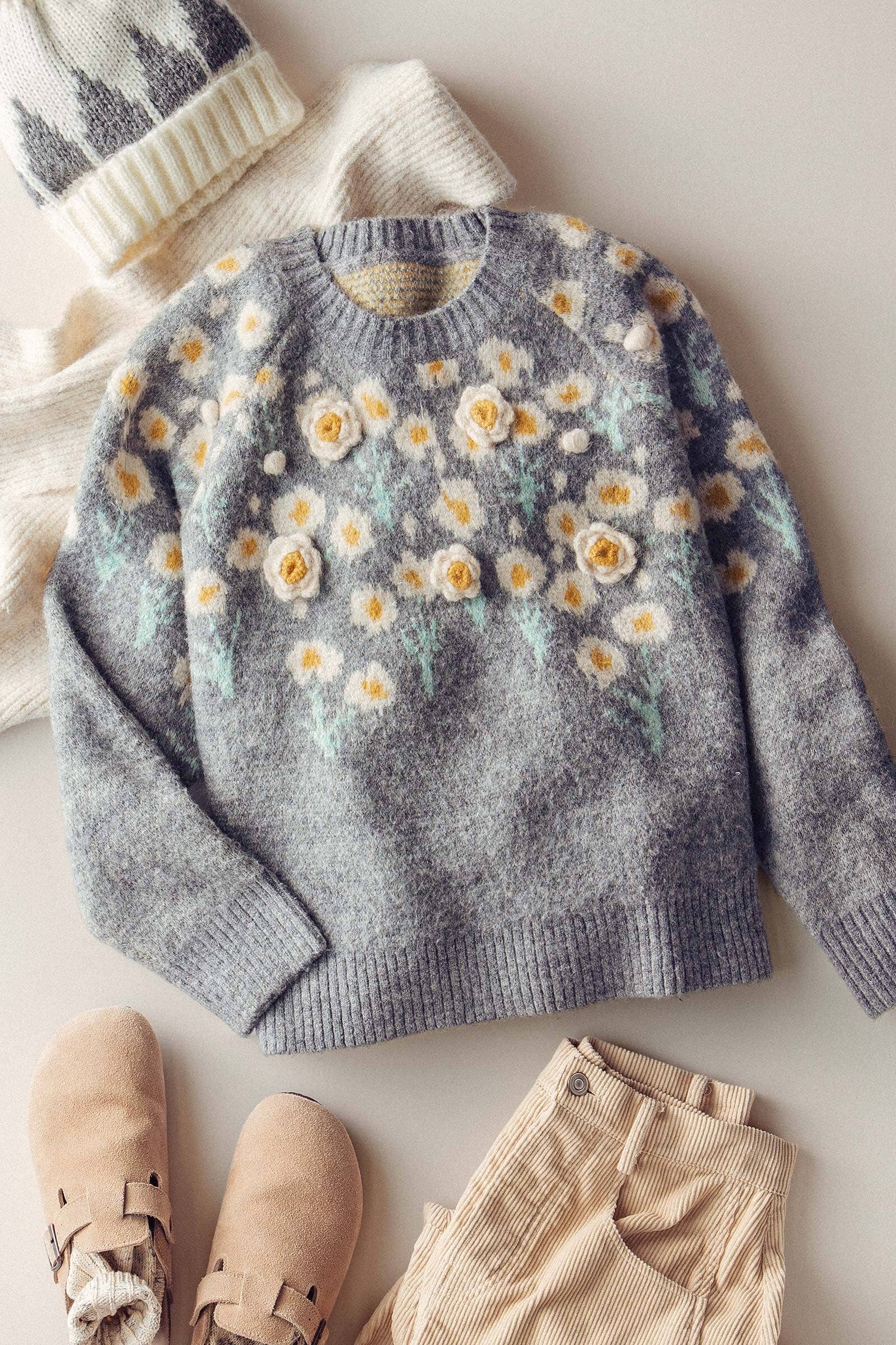 Daisy Embossed 3D Floral Knit Sweater Unisex T-shirt, Sweatshirt, Hoodie, Long Sleeve Tee - T-Shirt, Sweatshirt, Hoodie