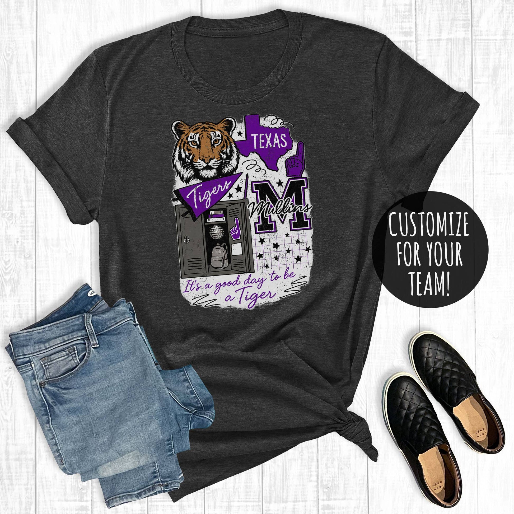 Custom School Spirit Football Mascot Collage Graphic Tee Unisex T-shirt, Sweatshirt, Hoodie, Long Sleeve Tee - T-Shirt, Sweatshirt, Hoodie