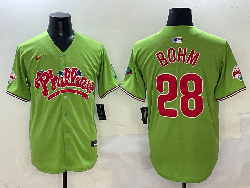 Men's Philadelphia Phillies Alec Bohm #28 Green Player Jersey baseball jersey product view 1