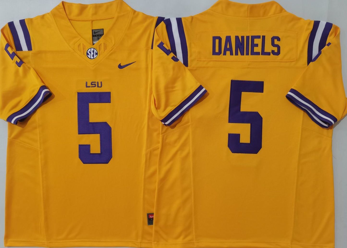Men's LSU Tigers Jayden Daniels #5 Yellow Player Jersey sports jersey product view 1