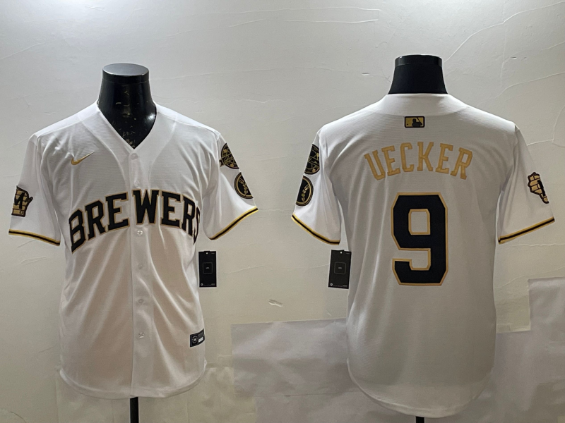 Men's Milwaukee Brewers Bob Uecker White Replica Team Jersey baseball jersey product view 1