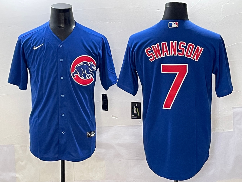 Men's Chicago Cubs Dansby Swanson Royal Replica Player Jersey baseball jersey product view 1