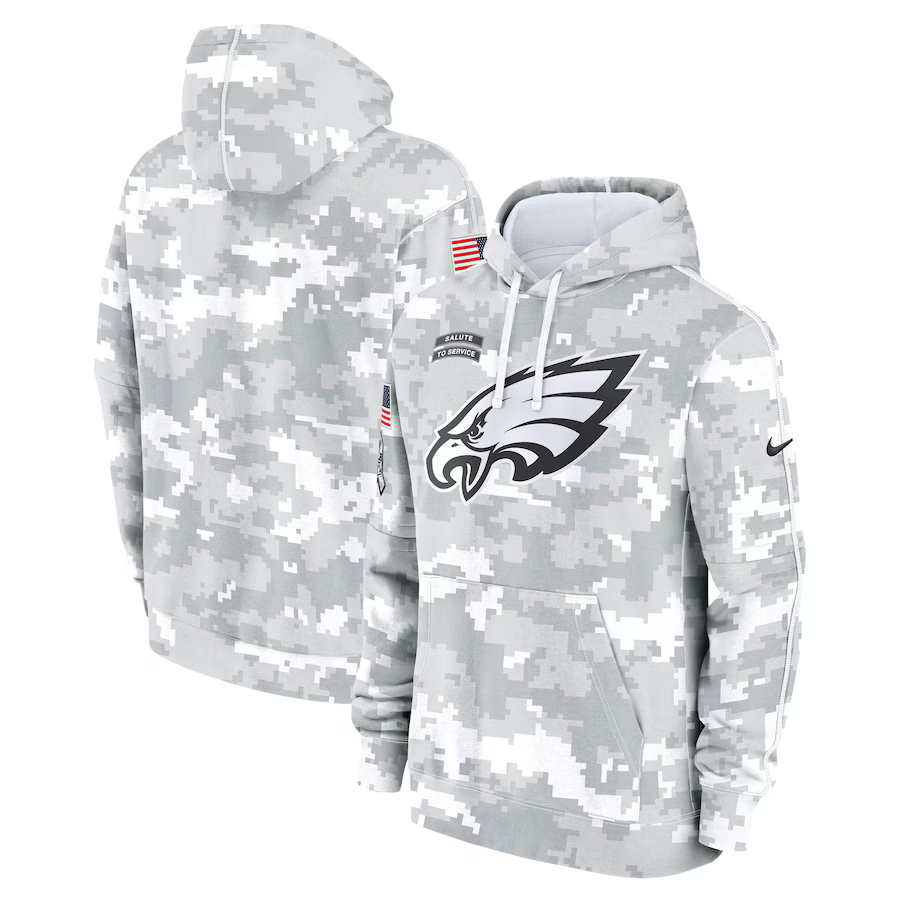 Men's Philadelphia Eagles Arctic Camo 2024 Salute to Service Club Fleece Pullover Hoodie football jersey product view 1