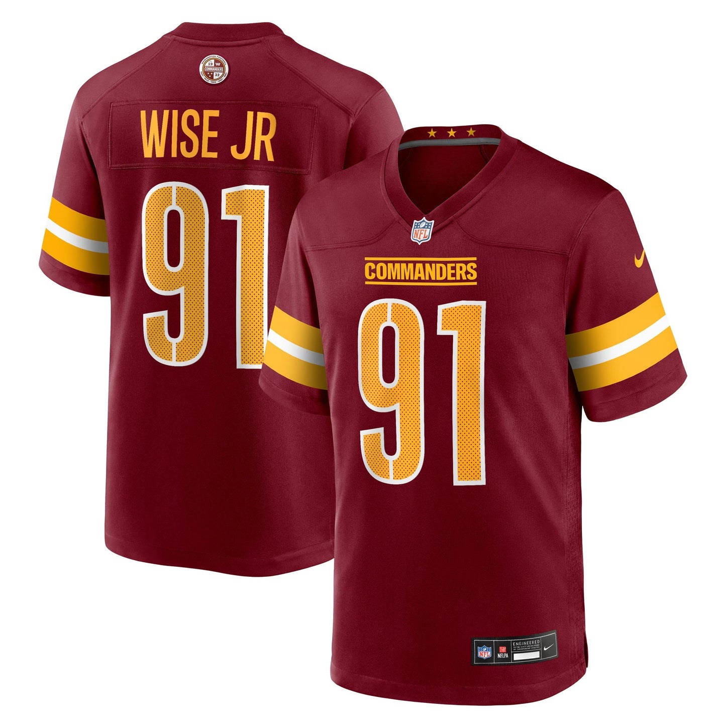Washington Commanders Deatrich Wise Jr. Burgundy Team Game Jersey football jersey product view 1