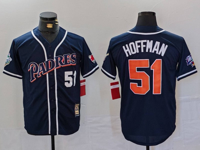 Men's San Diego Padres Trevor Hoffman #51 Navy Replica Player Jersey1 baseball jersey product view 1