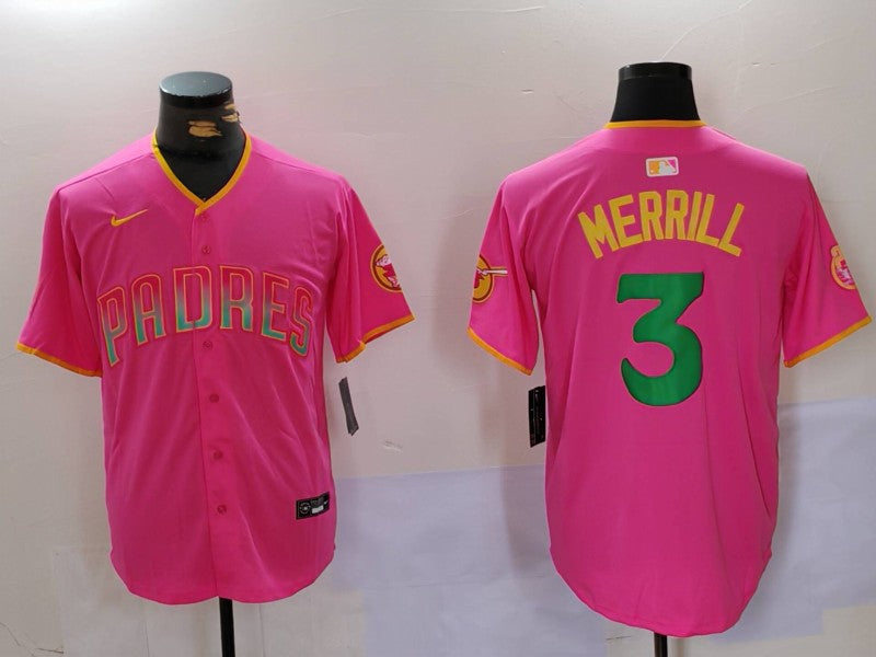 Men's San Diego Padres Jackson Merrill Pink Replica Player Jersey baseball jersey product view 1