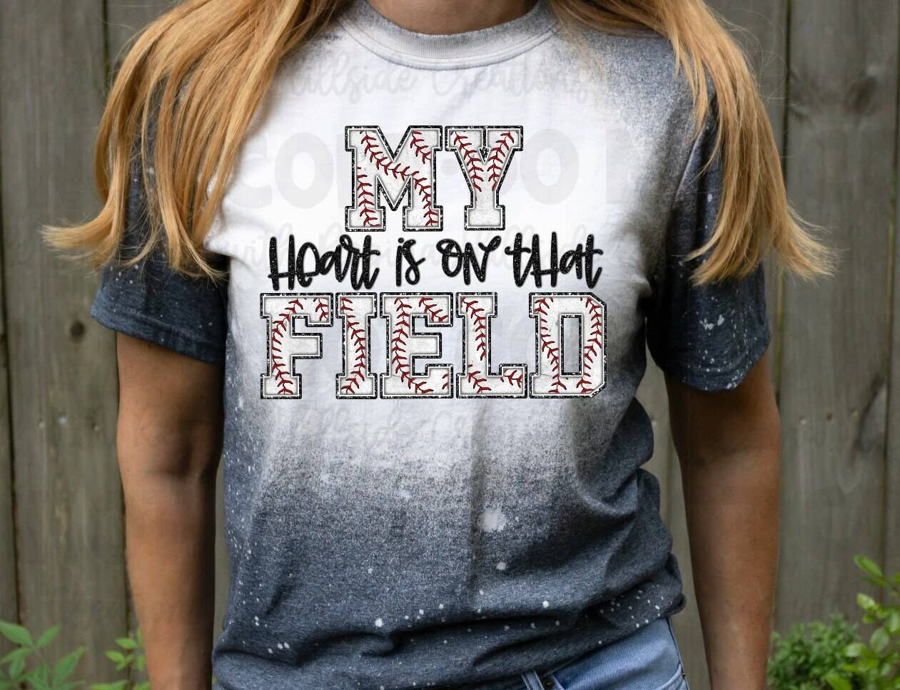Bleached Tee Baseball Mom Dad - My Heart Is On That Field Unisex T-shirt, Sweatshirt, Hoodie, Long Sleeve Tee - T-Shirt, Sweatshirt, Hoodie