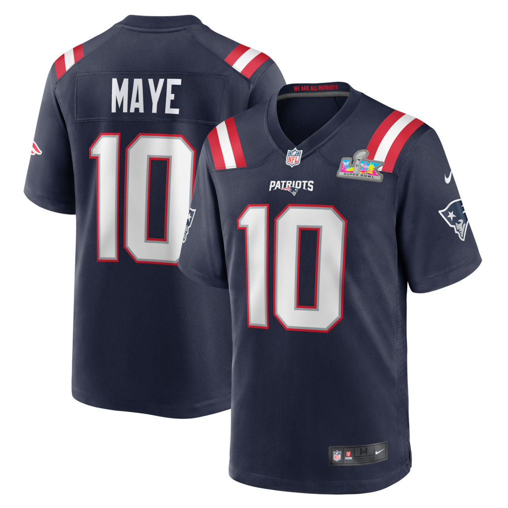 Men's New England Patriots Drake Maye #10 Navy Super Bowl LX Patch Game Jersey football jersey product view 1