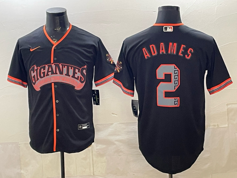 Men's San Francisco Giants Willy Adames #2 Black Alternate Stadium Jersey baseball jersey product view 1