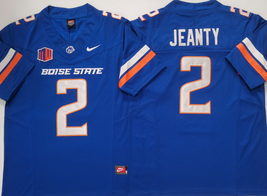 Men's Boise State Broncos Ashton Jeanty #2 Blue Player Game Jersey football jersey product view 1