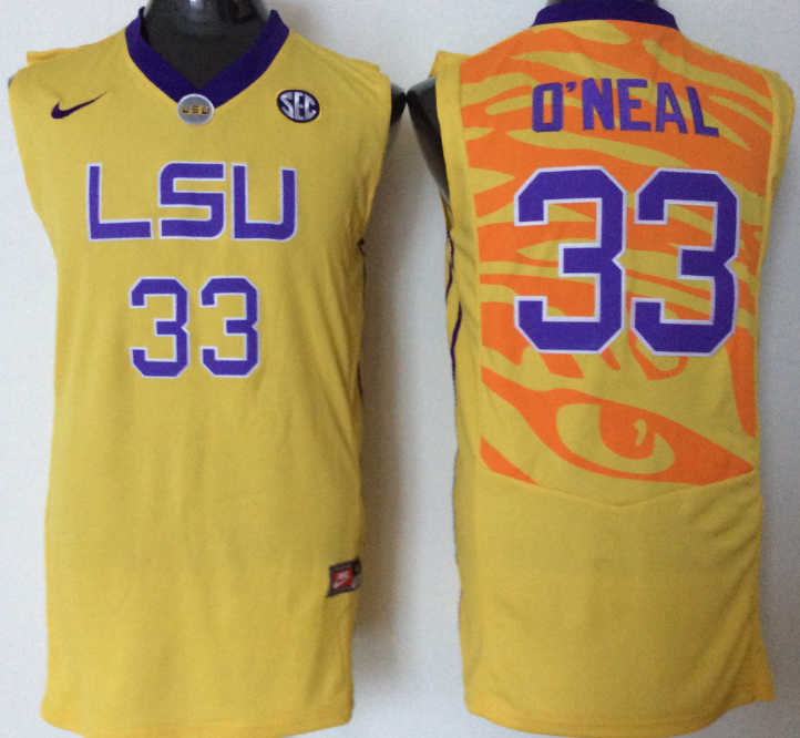 Men's LSU Tigers Shaquille O'Neal Gold Player Game Jersey basketball jersey product view 1