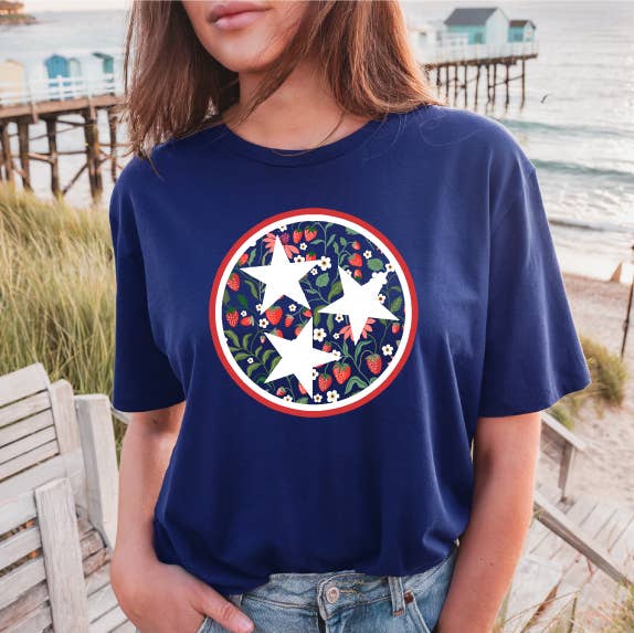 Strawberry Tri-Star Premium T-Shirt, Navy Unisex T-shirt, Sweatshirt, Hoodie, Long Sleeve Tee - T-Shirt, Sweatshirt, Hoodie