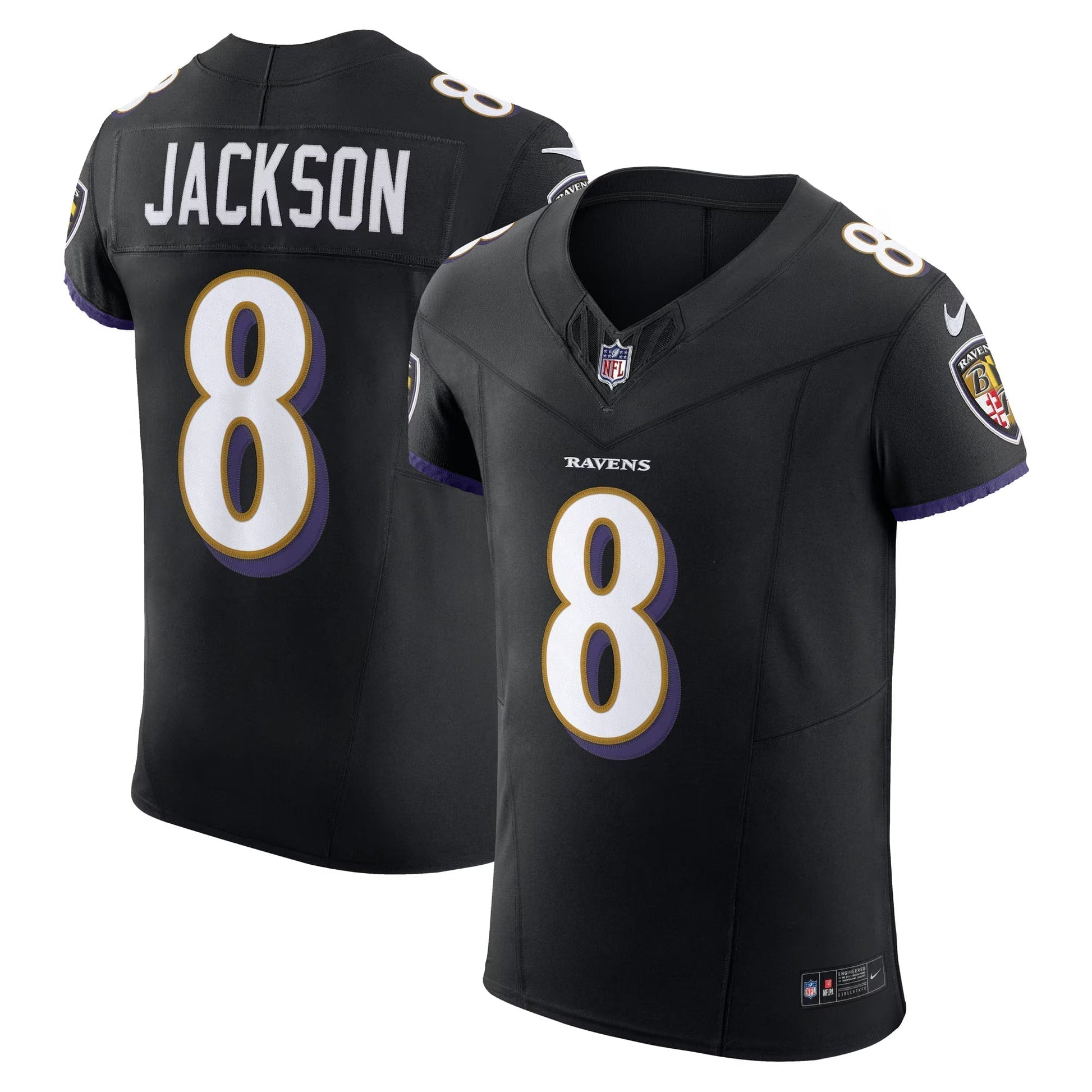 Baltimore Ravens Lamar Jackson Black Alternate Vapor F.U.S.E. Elite Jersey football jersey product view 1