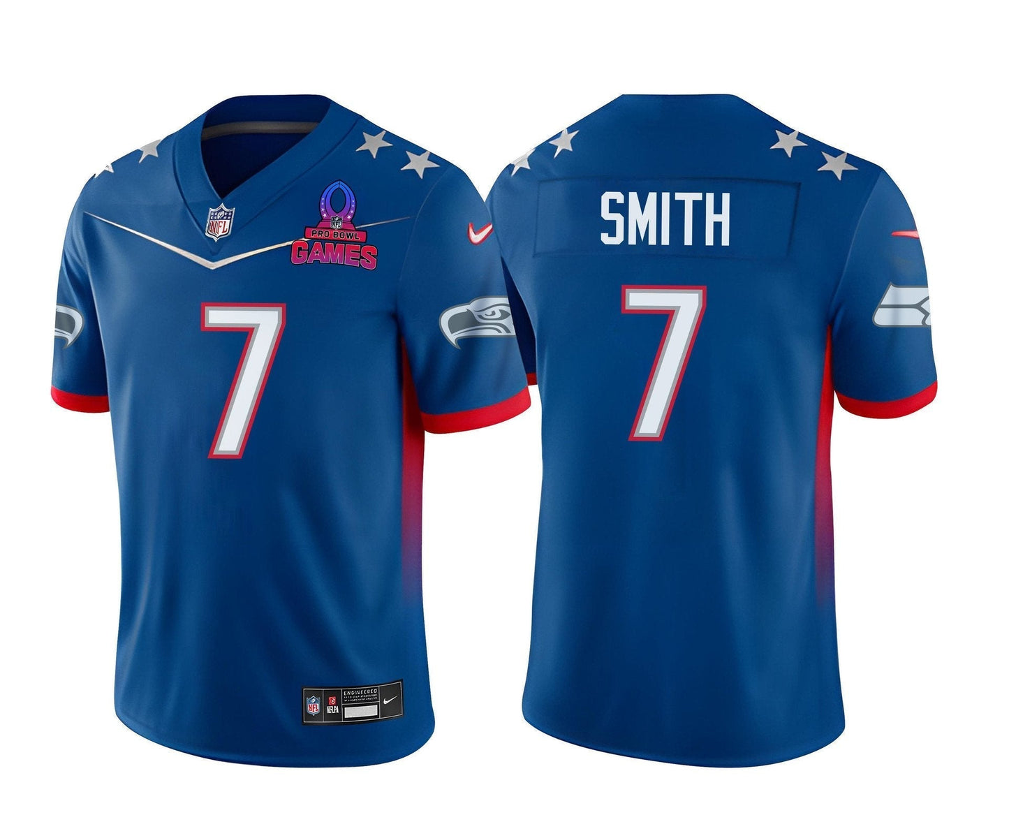 Geno Smith 7 Seahawks Pro Bowl 2023 Patch Men Jersey - Blue football jersey product view 1