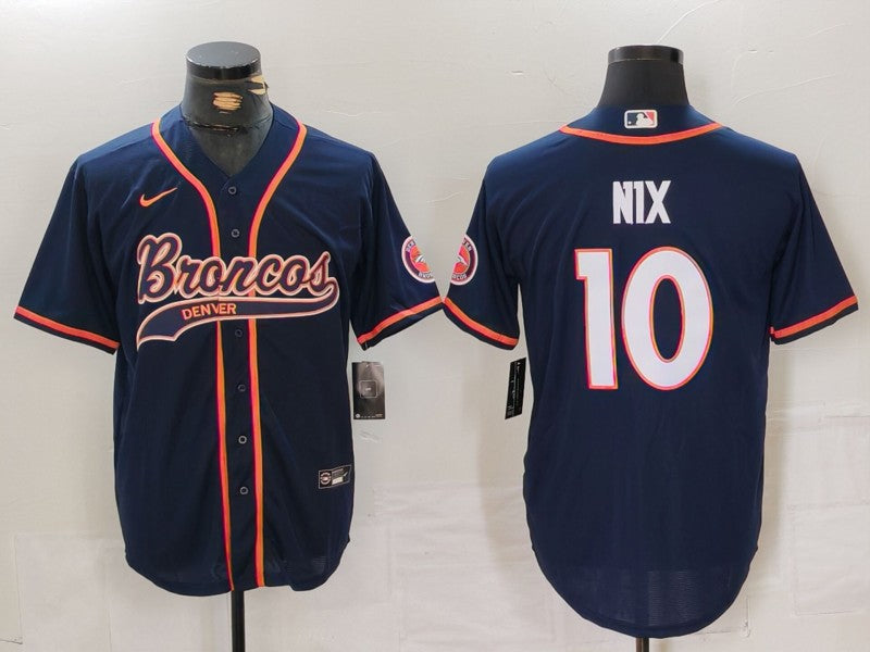 Men's Denver Broncos Bo Nix Navy Game Jersey football jersey product view 1