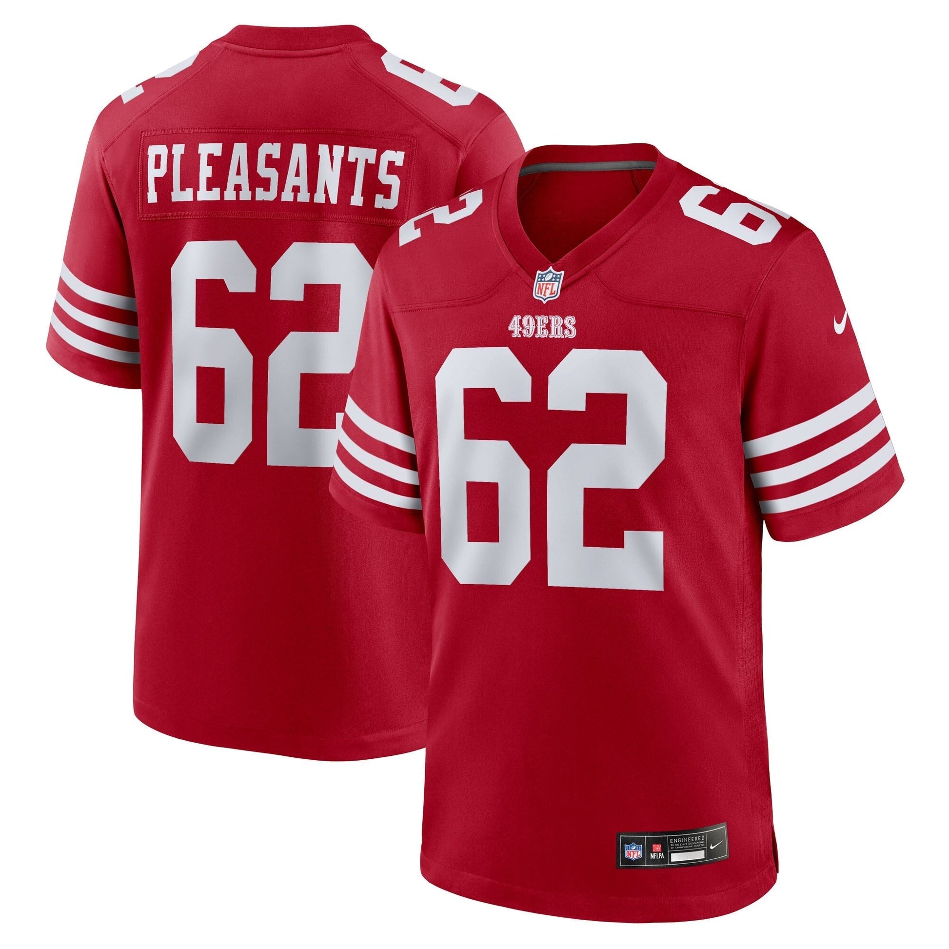 San Francisco 49ers Austen Pleasants Scarlet Team Game Jersey football jersey product view 1