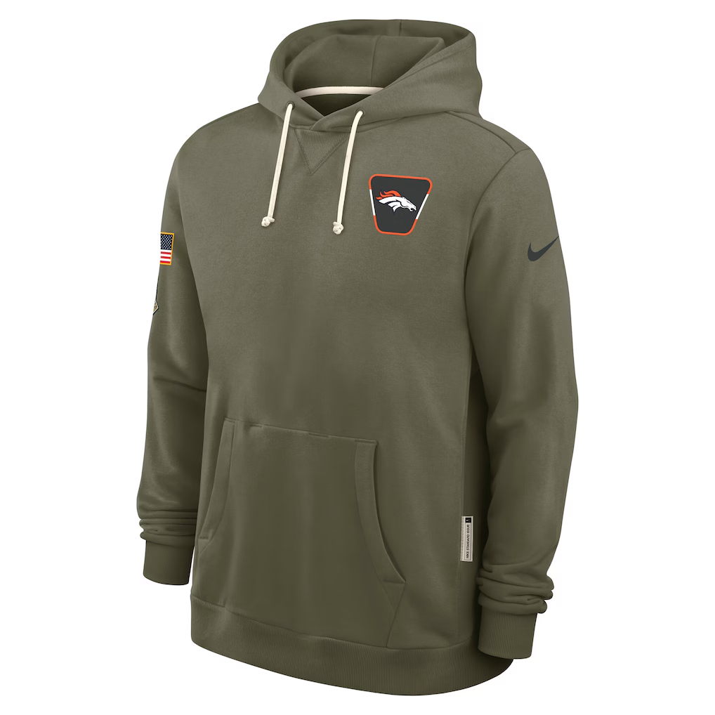 Men's Denver Broncos Olive 2025 Salute to Service Sideline Standard Issue Dri-FIT Hoodie football jersey product view 1
