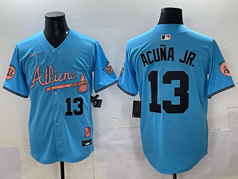 Men's Atlanta Braves Ronald Acuna Jr. #13 Blue Replica Player Name Jersey baseball jersey product view 1