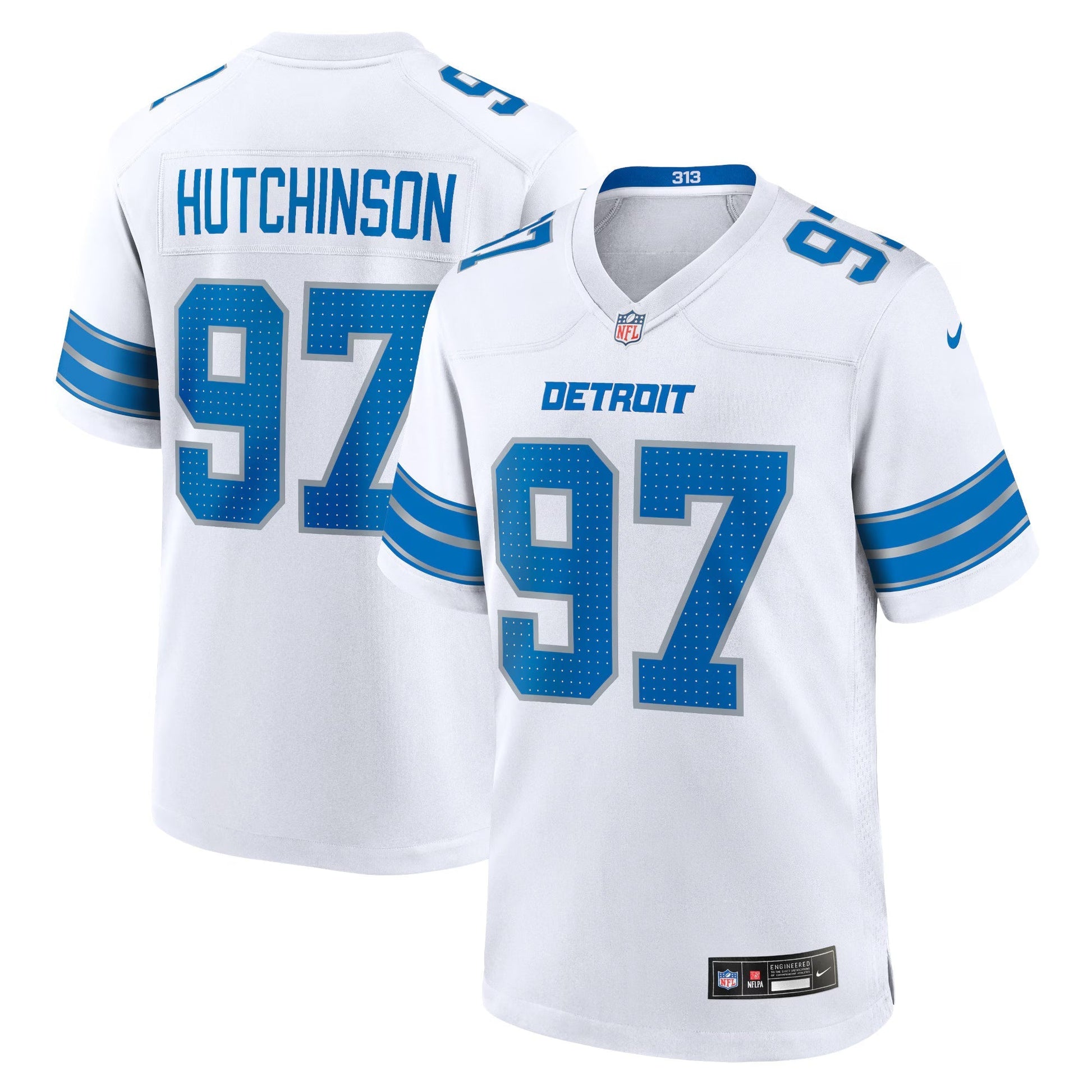 Detroit Lions Aidan Hutchinson White Game Jersey football jersey product view 1
