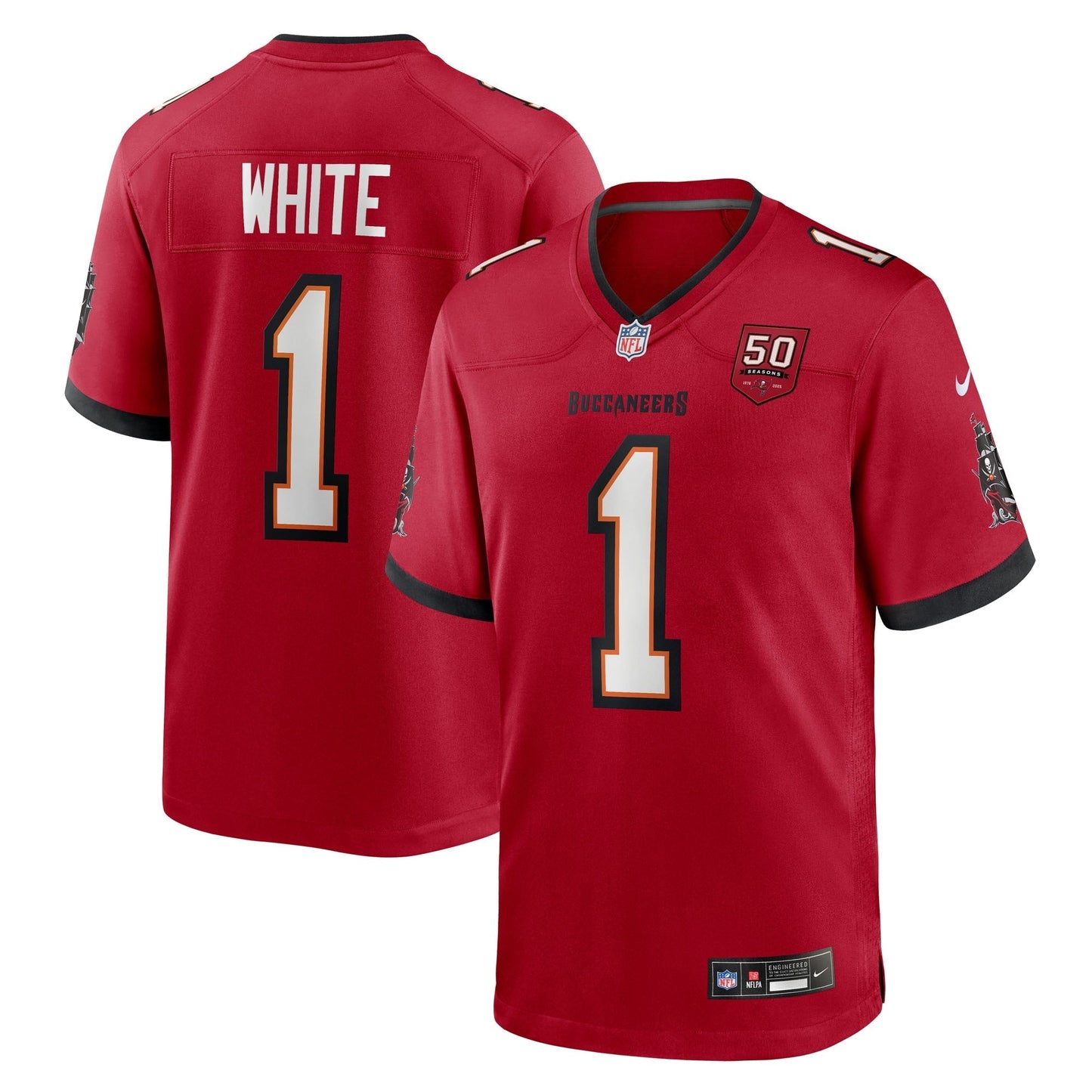Tampa Bay Buccaneers Rachaad White Red 50th Anniversary Team Game Jersey football jersey product view 1
