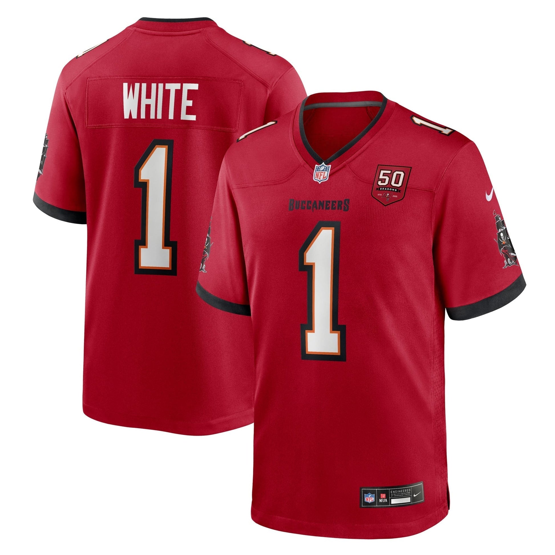 Tampa Bay Buccaneers Rachaad White Red 50th Anniversary Team Game Jersey football jersey product view 1
